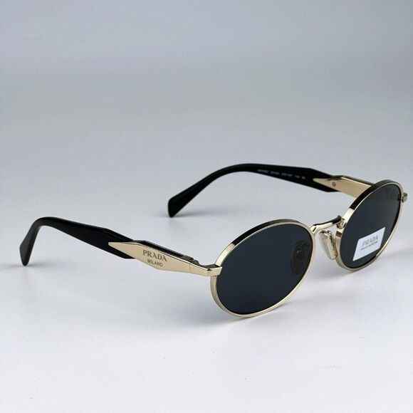 NEW Prada PR65ZS ZVN09T Pale Gold Dark Grey Oval Metal Unisex Sunglasses - Picture 8 of 14